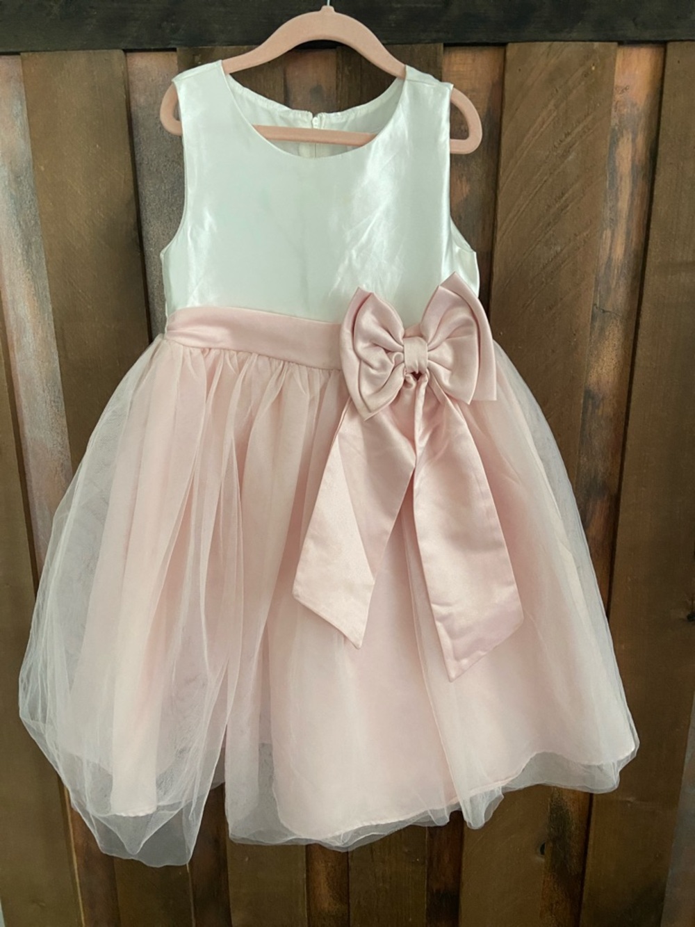 Rare Editions Ivory and Blush Pink Tulle Dress with Satin Bows